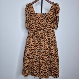 Torrid Betsey Johnson Leopard Print Puff Sleeve Skater Dress Size 0 (L/12) Retro